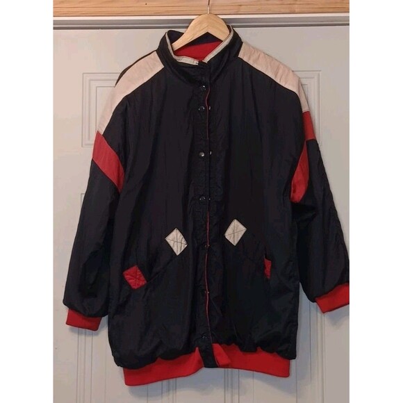 Womens Jacket XLarge Red/ Blue Striped Nautical Reversible 90s Vintage - Picture 4 of 5